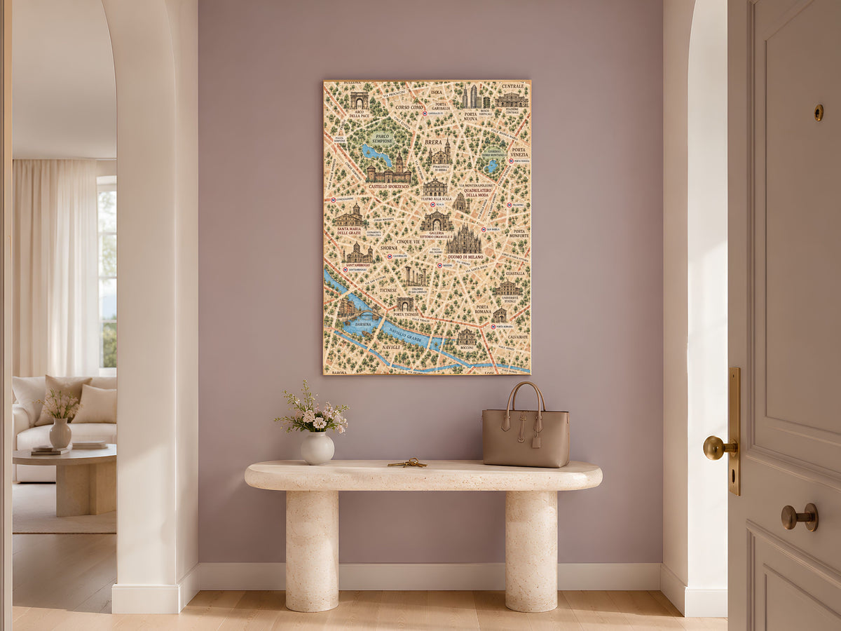 Milan Map Wall Art, Illustrated City Map Print - Digital Download