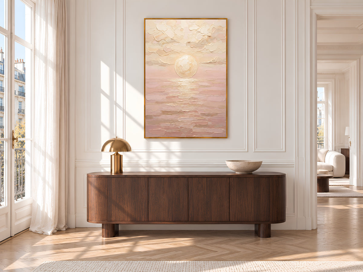 Neutral Blush Sunset Painting Print, Minimalist Cream Seascape, Soft Abstract Sea Wall Art, Printable Digital Download