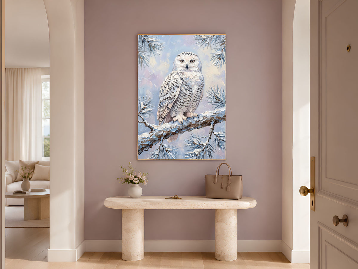 Snowy Owl Wall Art, Impasto Oil Painting Print - Digital Download