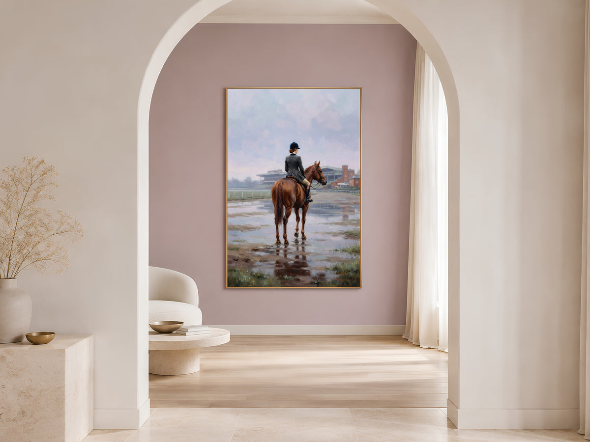 Equestrienne Wall Art, Horse Rider Racecourse Oil Painting Print - Digital Download