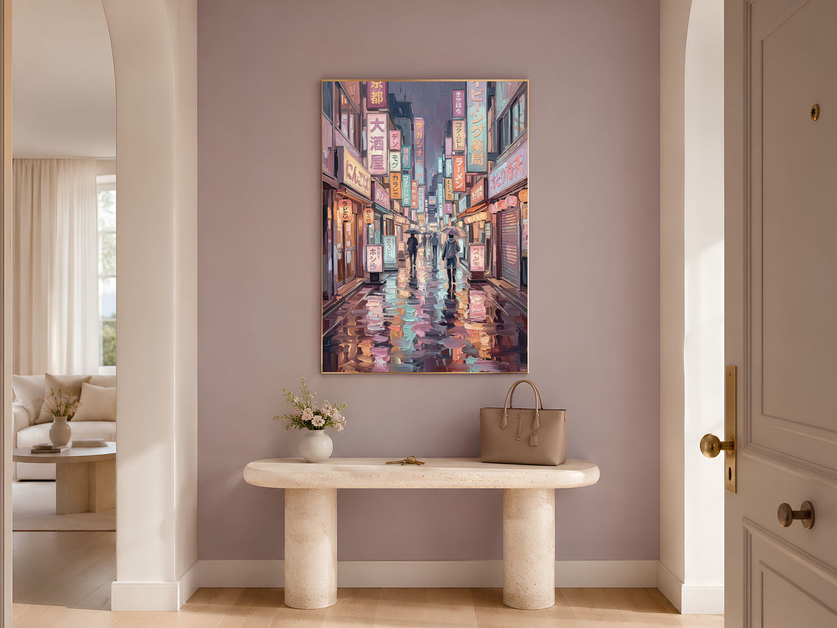 Tokyo Street Wall Art, Impasto Oil Painting Print - Digital Download