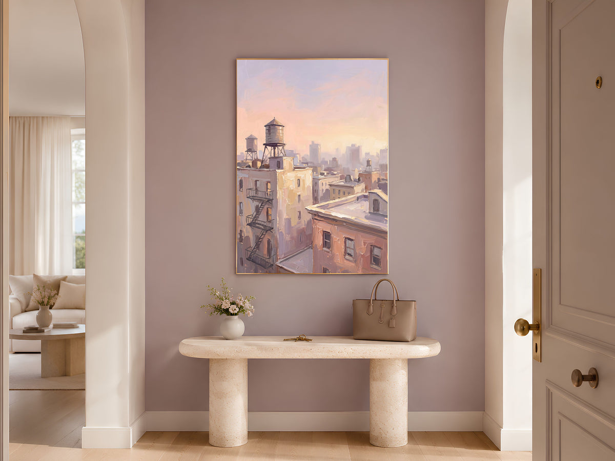 NYC Water Tower Wall Art, Impasto Oil Painting Print - Digital Download