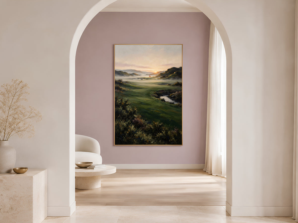 Scottish Golf Course Wall Art, Misty Fairway Oil Painting - Digital Download