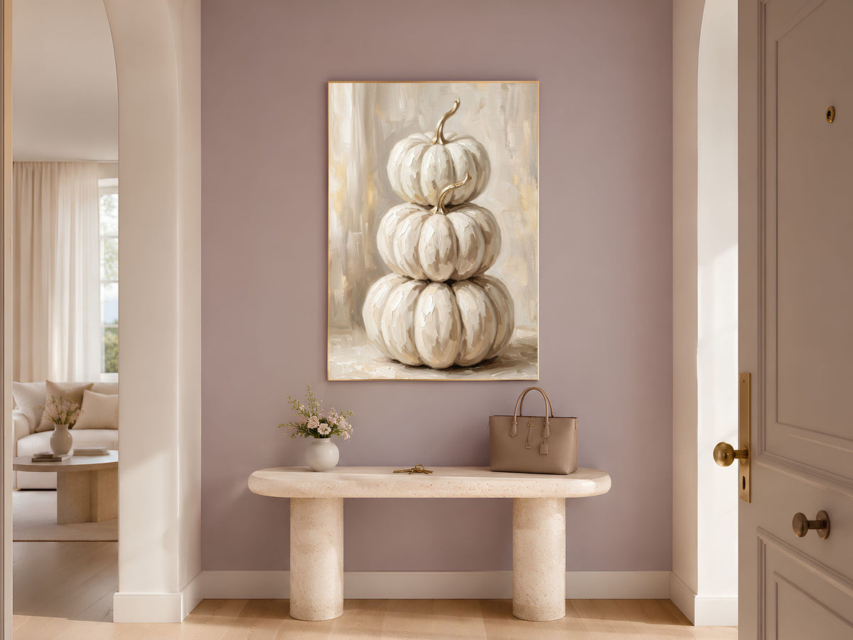 White Pumpkin Wall Art, Impasto Oil Painting Print - Digital Download