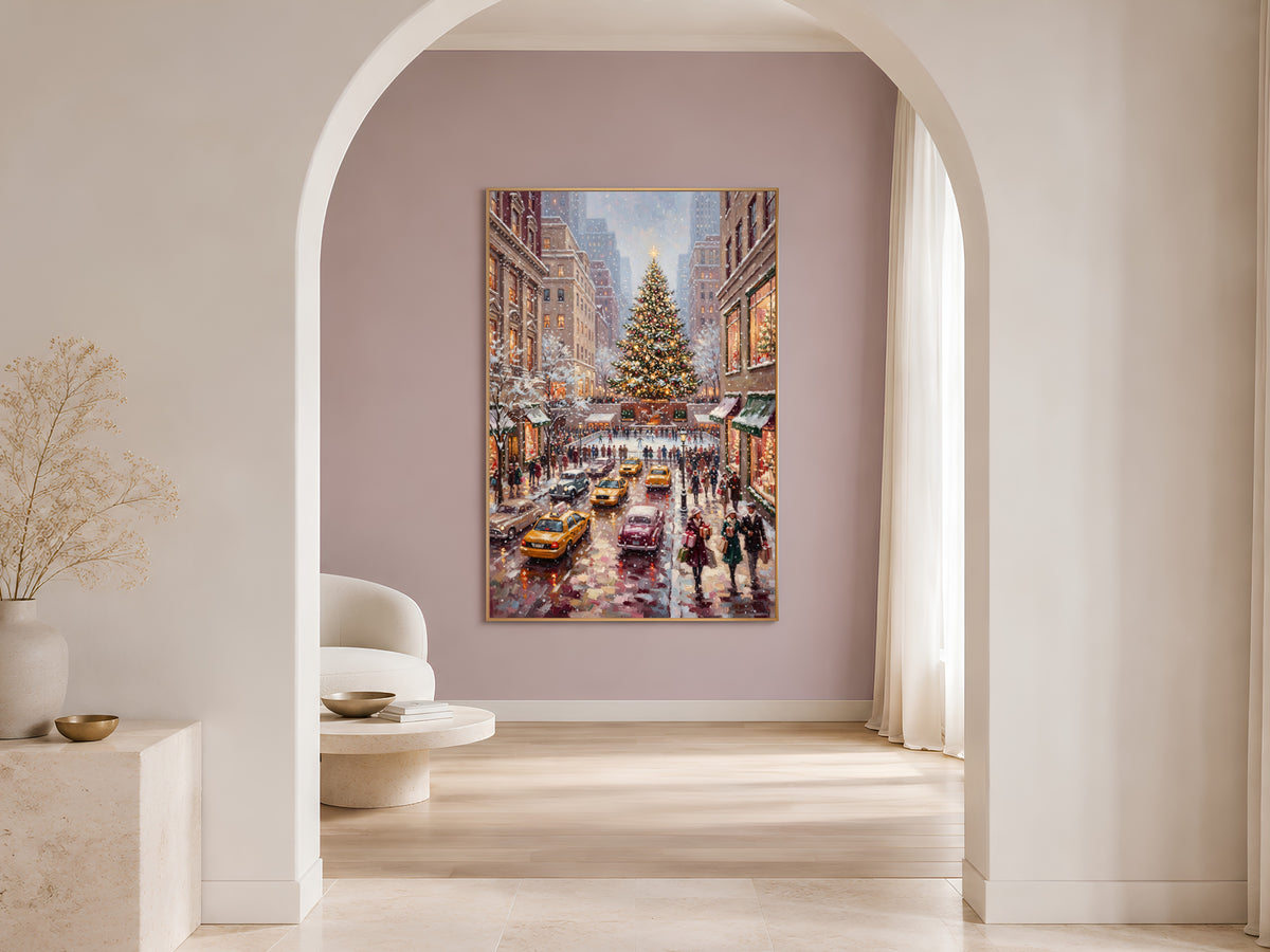 Rockefeller Center Christmas Wall Art, Vintage NYC Oil Painting Print - Digital Download