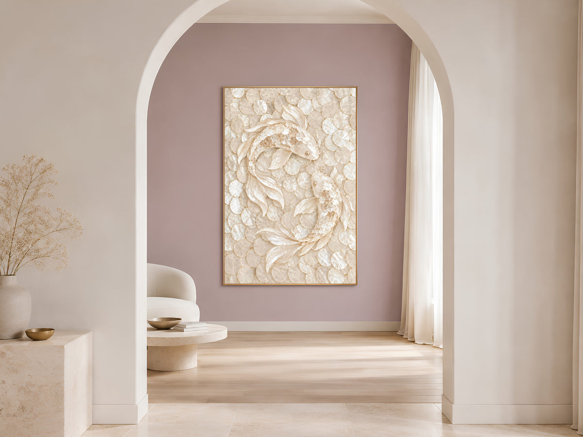 Koi Fish Mosaic Wall Art, Feng Shui Yin Yang Print - Digital Download