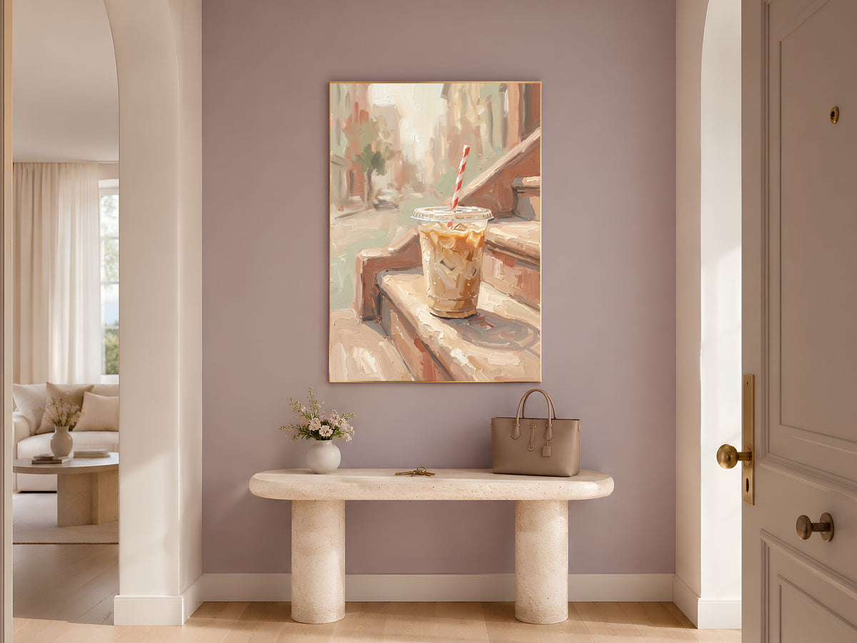 Iced Coffee Wall Art, Impasto Oil Painting Print, Fine Art Still Life Kitchen Decor - Digital Download