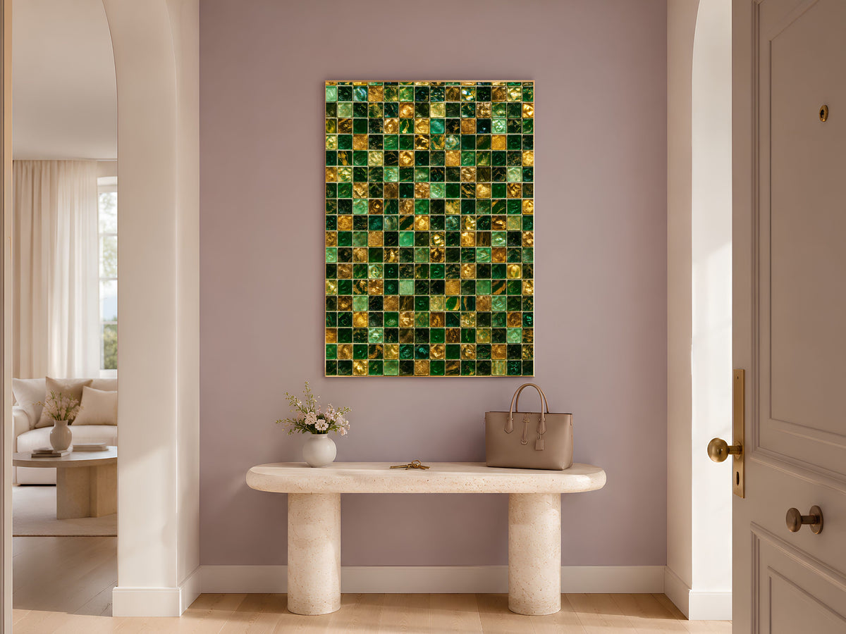 Emerald Mosaic Wall Art, Gold Glass Tile Print - Digital Download