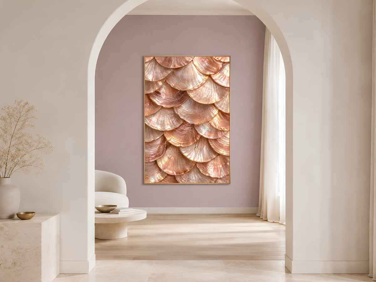 Rose Gold Capiz Shell Wall Art, Iridescent Mother of Pearl Print - Digital Download
