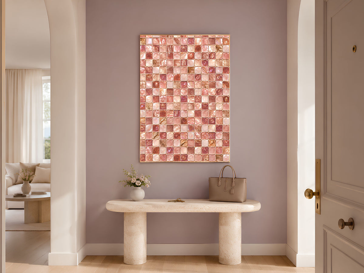 Pink Mosaic Wall Art, Rose Gold Glass Tile Print, Blush Jewel Tone Decor - Digital Download