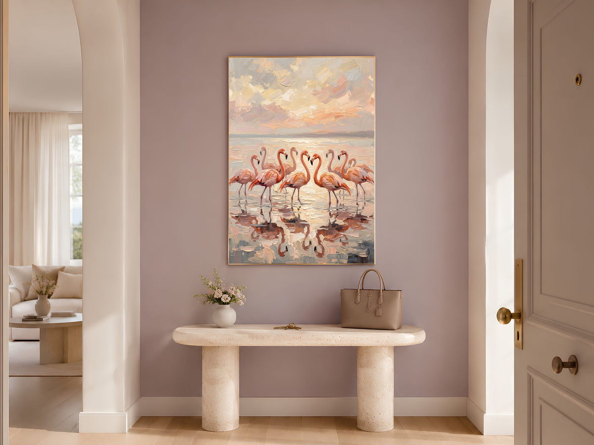 Flamingo Wall Art, Impasto Oil Painting Print - Digital Download