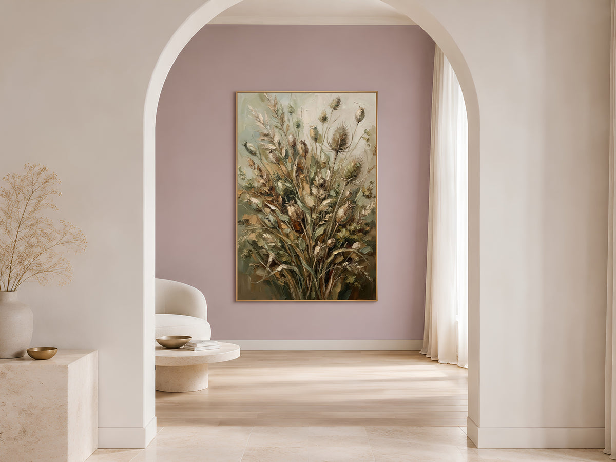 Dried Botanical Wall Art, Sage Green Impasto Oil Painting - Digital Download