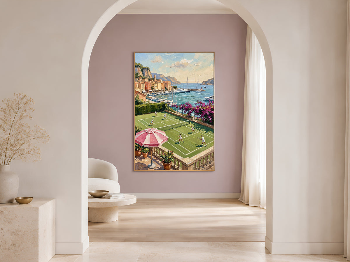 French Riviera Tennis Court Print, Old Money Aesthetic Wall Art - Digital Download