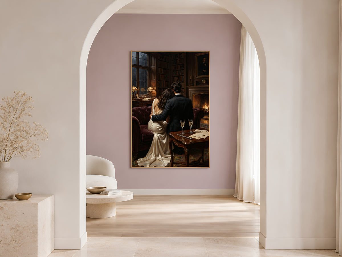Dark Academia Couple Print, Romantic Victorian Library Wall Art - Digital Download