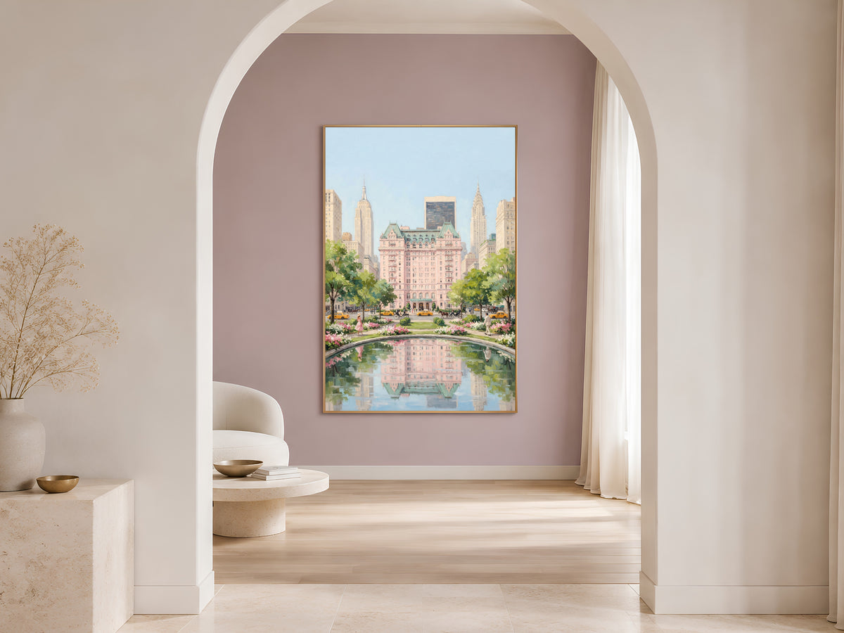 Plaza Hotel Wall Art, Pastel New York Oil Painting Print - Digital Download