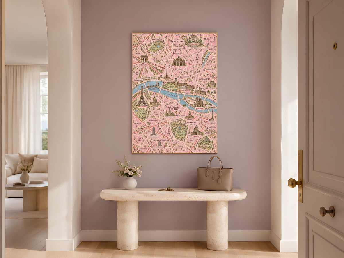 Paris Map Wall Art, Illustrated City Map Print - Digital Download