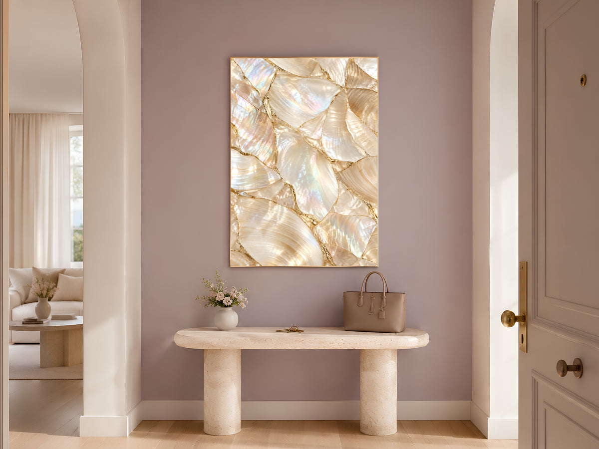 Mother of Pearl Wall Art, Iridescent Shell Print, Gold Kintsugi Coastal Decor, Pearlcore Bathroom Poster, Neutral Printable Instant Download