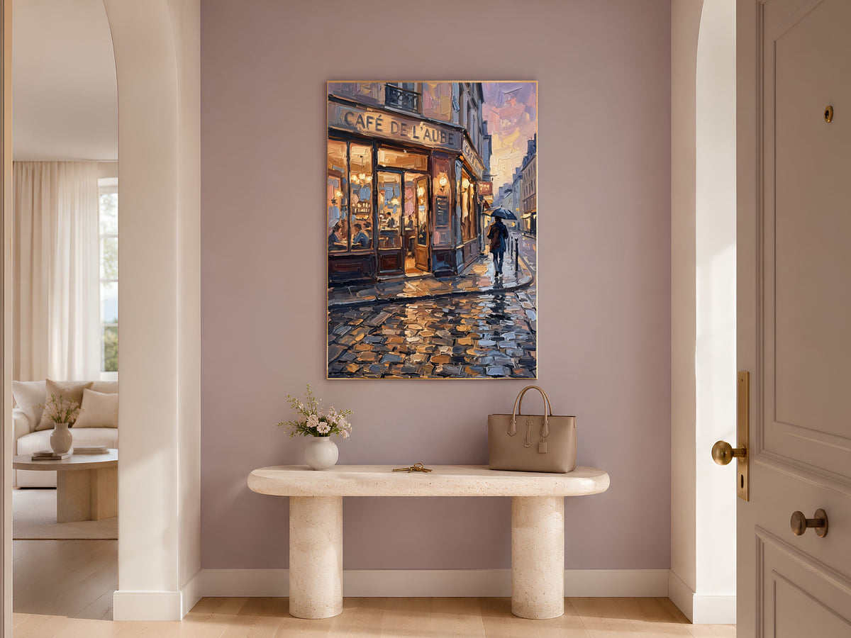 Parisian Cafe Wall Art, Impasto Oil Painting Print - Digital Download