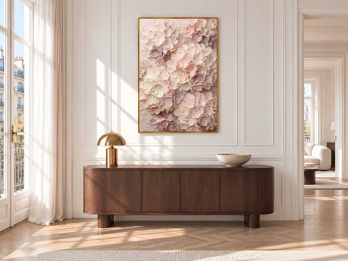 Pink Hydrangea Painting Print, Textured Floral Wall Art, Blush Impasto Flower Art, Printable Digital Download