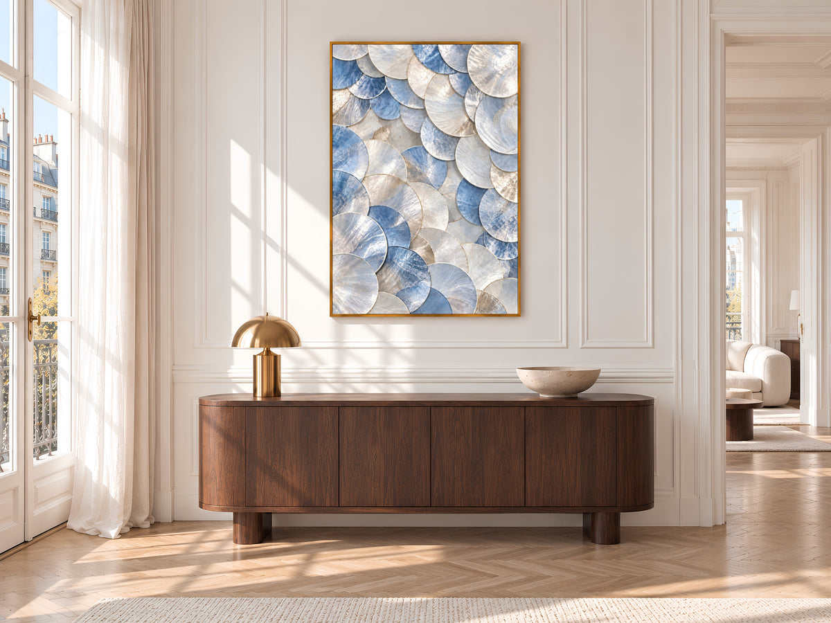 Blue Capiz Shell Print, Pearl Shell Texture Wall Art, Coastal Abstract Art, Printable Digital Download
