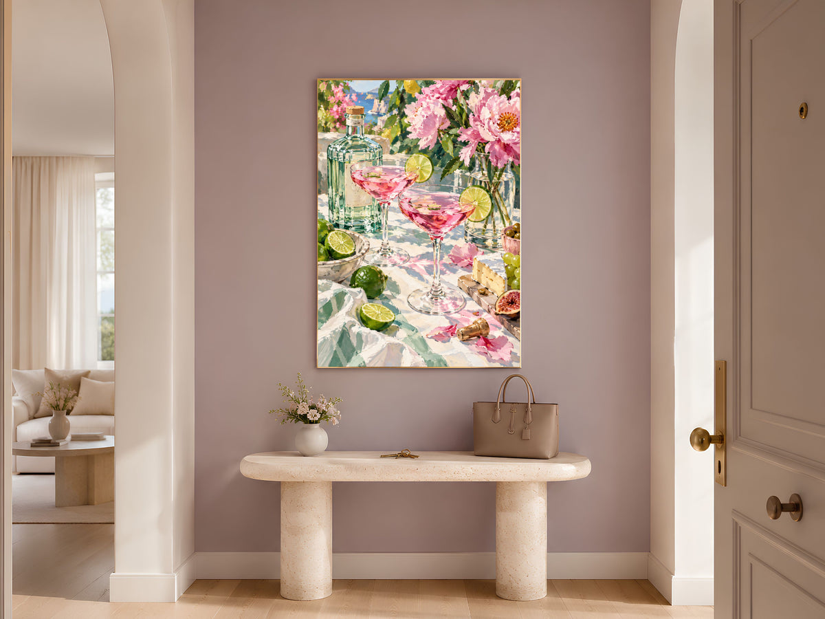 Pink Cocktail Wall Art, Impasto Oil Painting Print - Digital Download