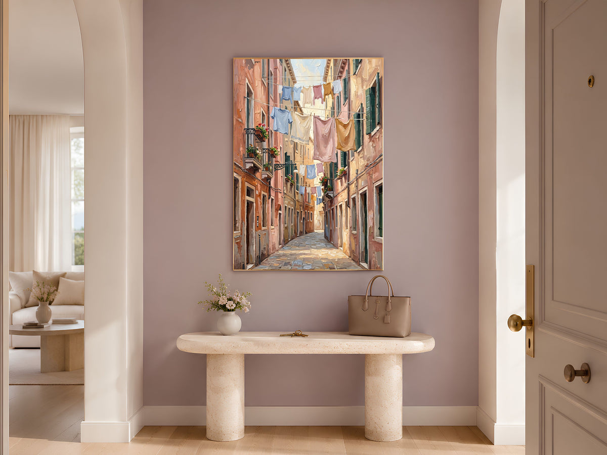 European Alleyway Wall Art, Impasto Oil Painting Print - Digital Download