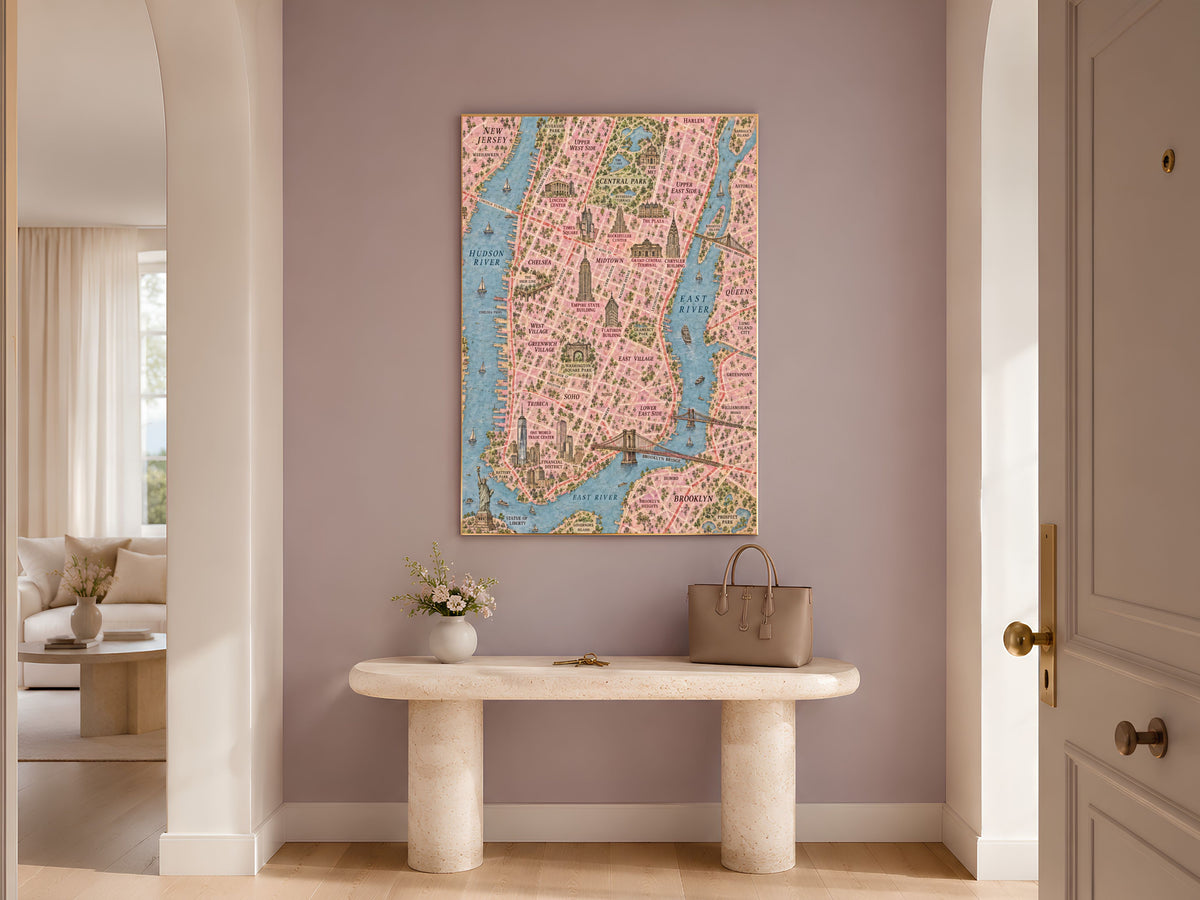 New York City Map Wall Art, Illustrated Manhattan Map Print - Digital Download