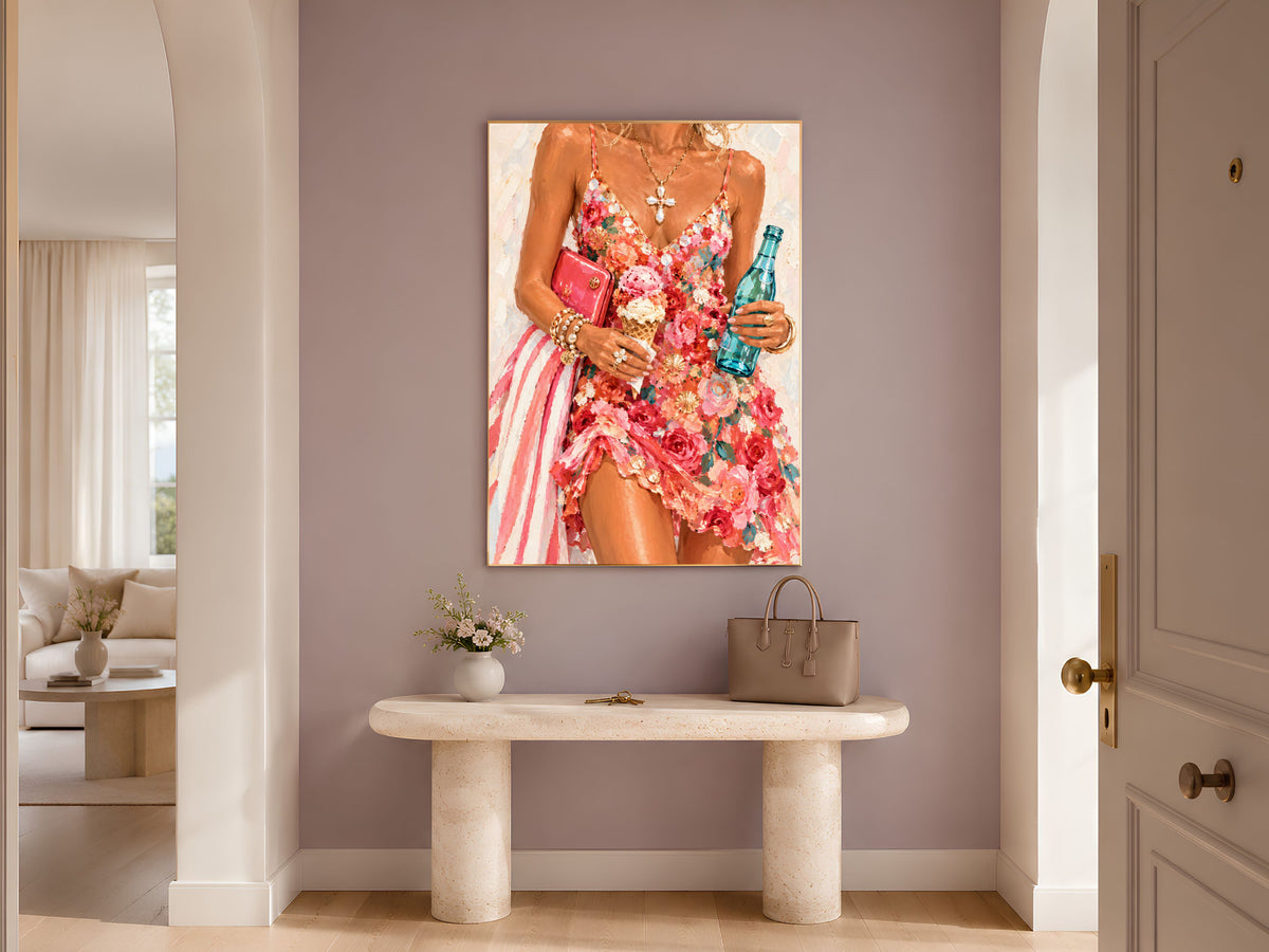 Summer Floral Dress Wall Art, Impasto Oil Painting Print - Digital Download