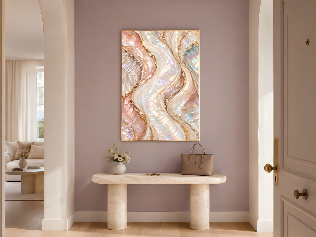 Opal Abstract Wall Art, Blush Pearl Wave Print, Rose Gold Marble Swirl, Pink Bedroom Decor, Feminine Opalescent Poster, Instant Download