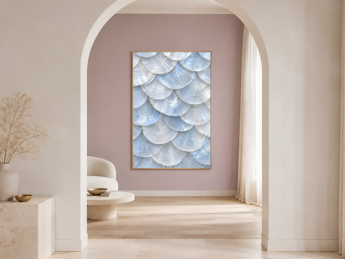 Blue Capiz Shell Wall Art, Icy Coastal Mosaic Print - Digital Download