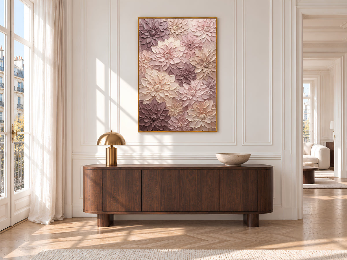 Pink Dahlia Painting Print, Textured Mauve Floral Wall Art, Blush Impasto Flower Art, Printable Digital Download