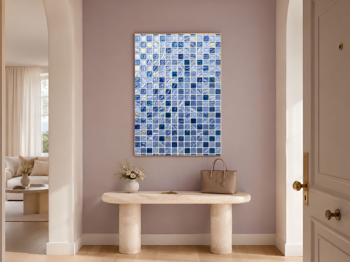 Blue Mosaic Wall Art, Icy Periwinkle Glass Tile Print - Digital Download