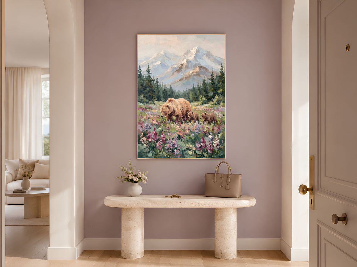 Grizzly Bear Wall Art, Impasto Oil Painting Print - Digital Download