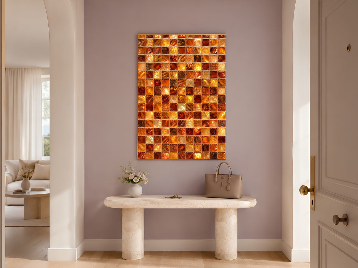 Amber Mosaic Wall Art, Copper Gold Glass Tile Print - Digital Download