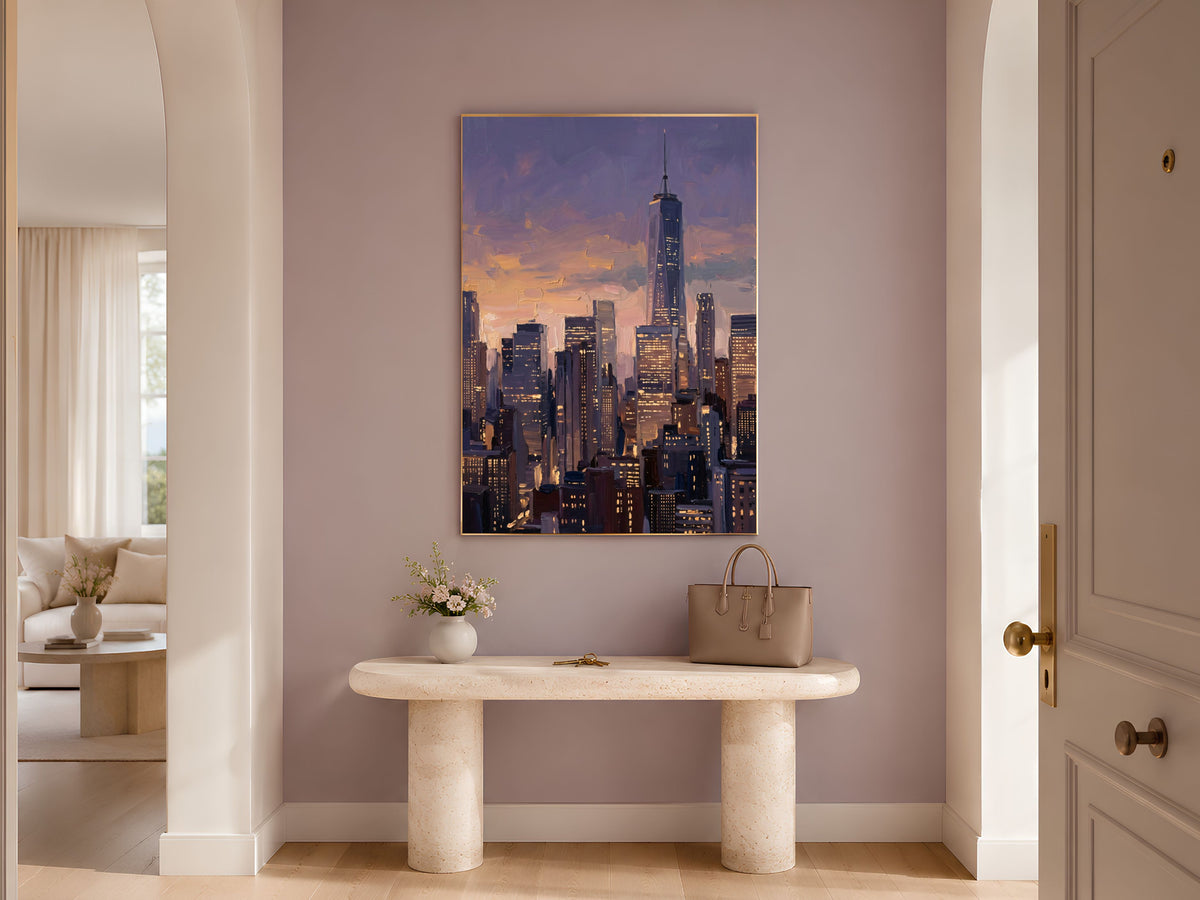 NYC Skyline Wall Art, Impasto Oil Painting Print - Digital Download