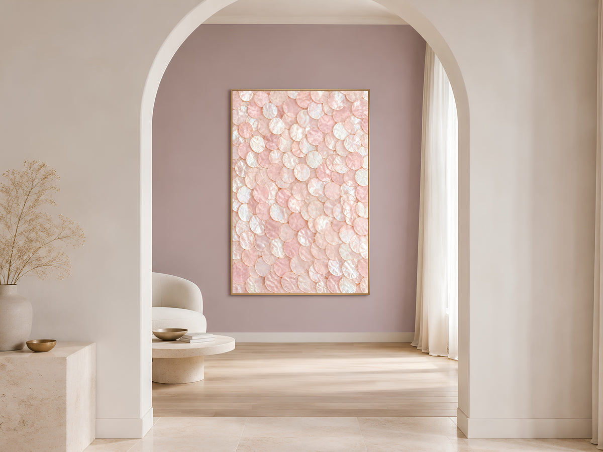 Blush Pink Capiz Shell Wall Art, Soft Pastel Coastal Print - Digital Download