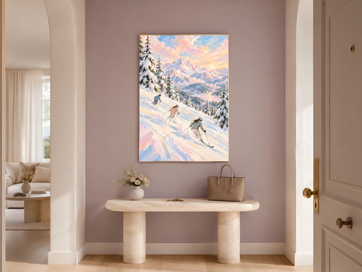 Ski Mountain Wall Art, Impasto Oil Painting Print - Digital Download