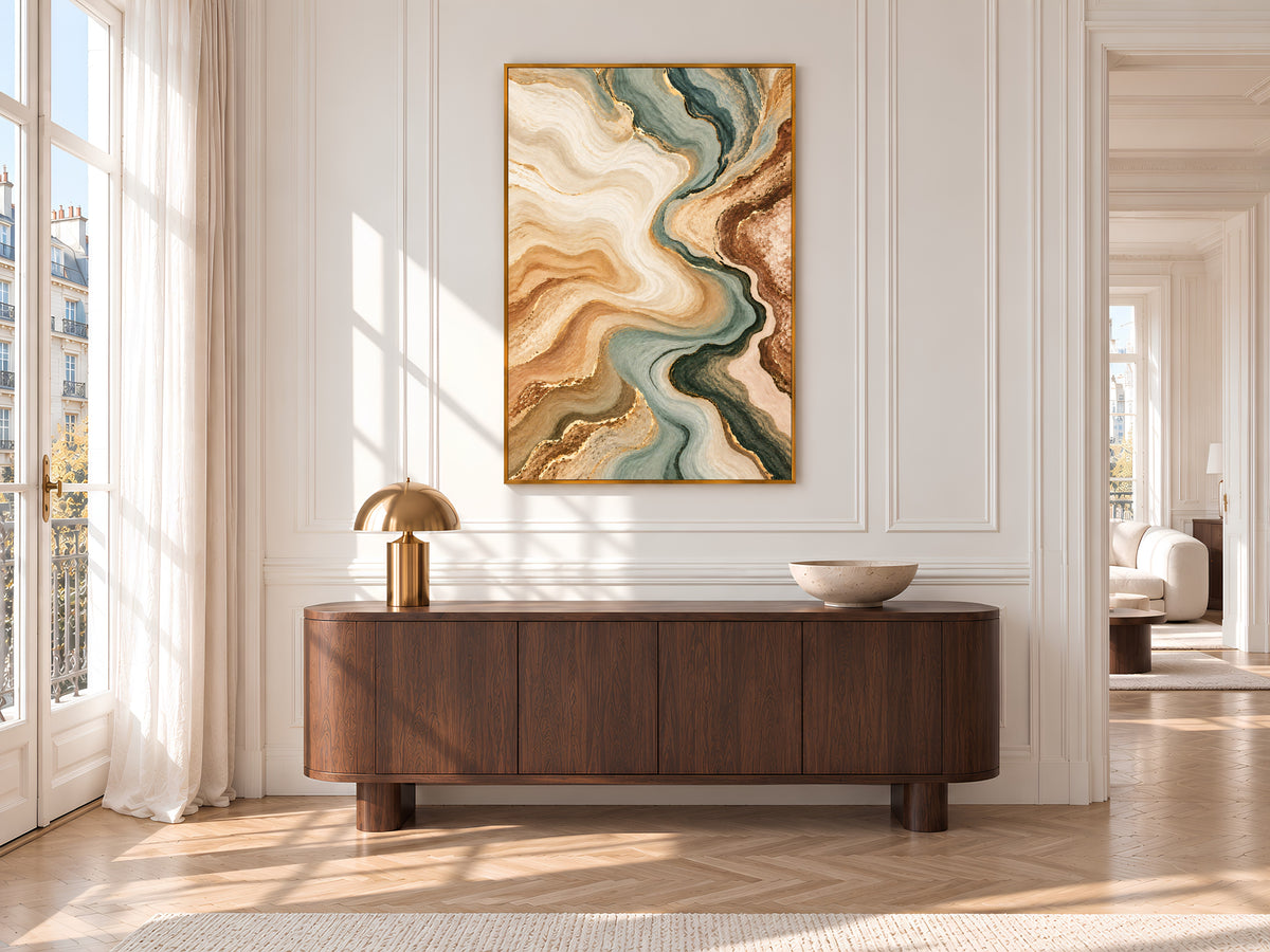 Sage Green and Terracotta Abstract Wall Art, Earth Tone Marble Swirl Print with Gold Veins, Printable Neutral Decor, Digital Download