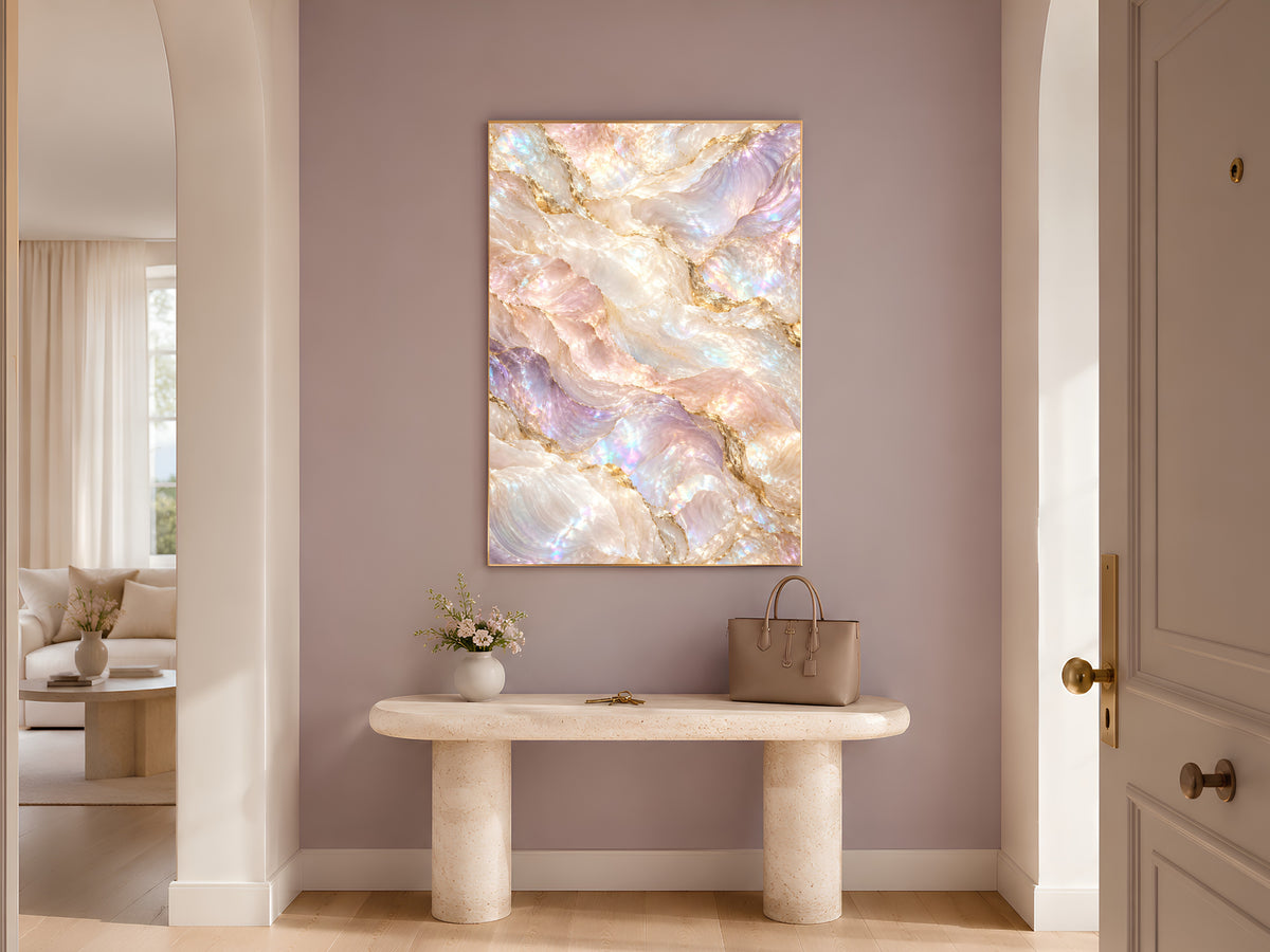 Iridescent Marble Wall Art, Holographic Pearl Print, Gold Vein Stone Texture, Pastel Rainbow Abstract, Luxe Bedroom Decor, Instant Download