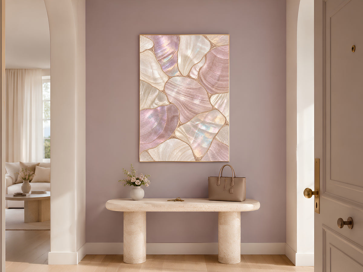 Dusty Rose Mother of Pearl Wall Art, Mauve Shell Mosaic Print, Copper Gold Lines, Romantic Bedroom Decor, Glam Poster, Instant Download
