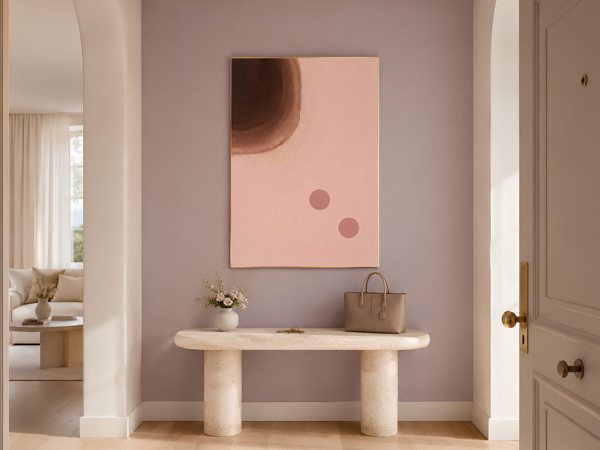 Blush Pink Brown Abstract Painting, Mid Century Modern Wall Art, Minimalist Circle Print, Chocolate Mocha Boho Decor, Instant Download
