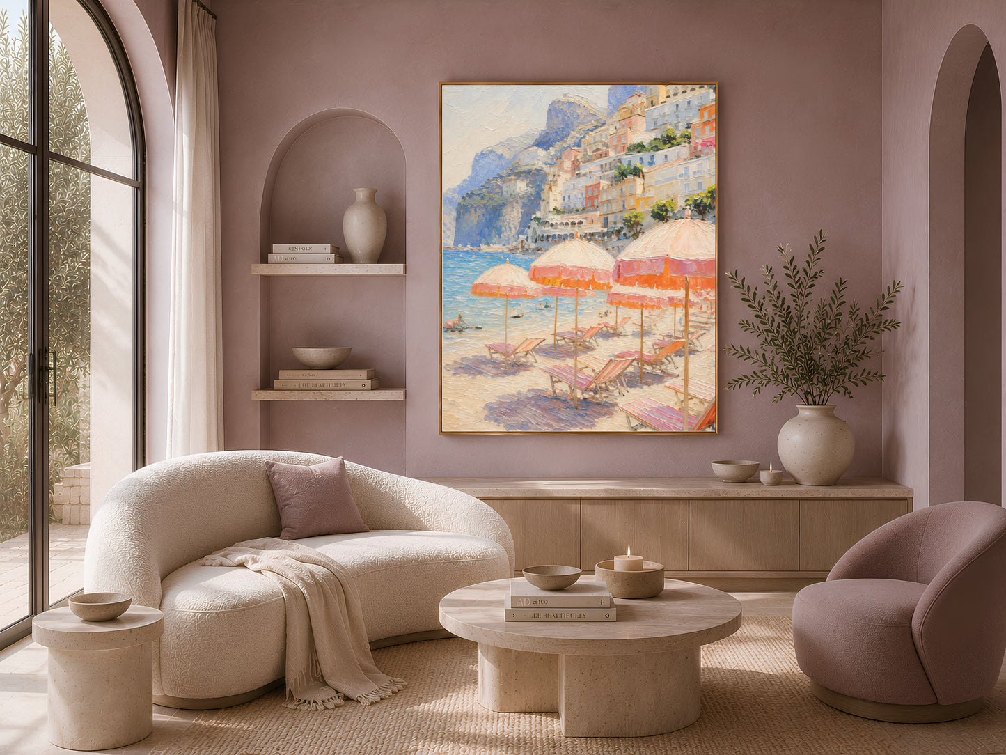 Coral Beach Umbrella Art - Digital Download