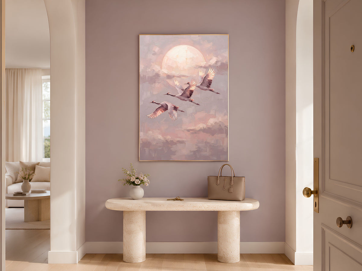 Japanese Crane Wall Art, Impasto Oil Painting Print - Digital Download
