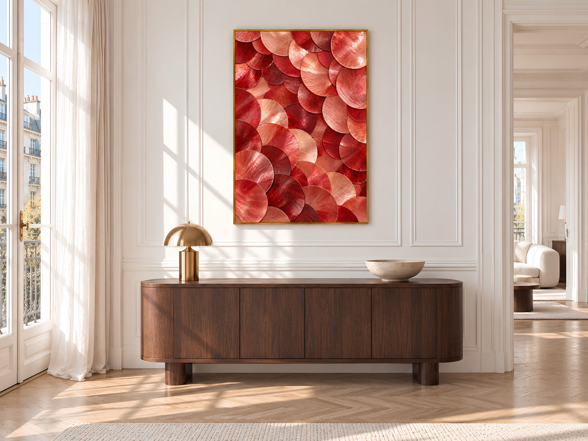 Red Capiz Shell Print, Abstract Coral Shell Wall Art, Iridescent Texture Art, Printable Digital Download