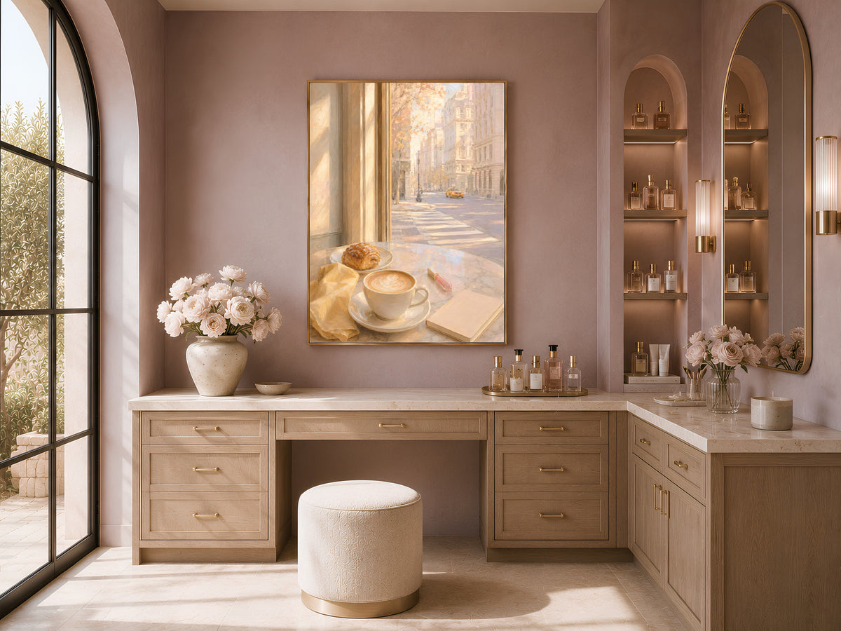 Cafe Window Wall Art, Light Academia Print, Pastel Morning Coffee Painting - Digital Download