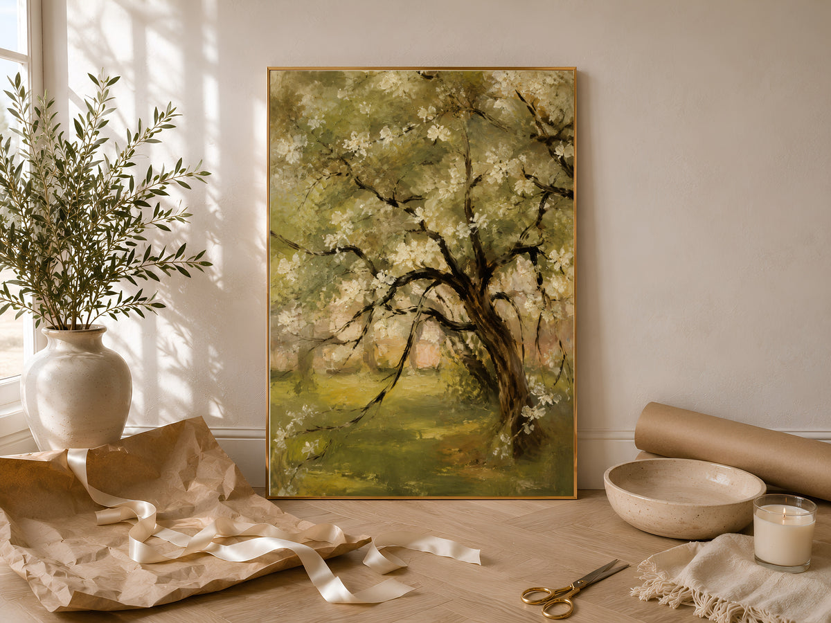 ge Green Blossom Tree Painting, Impressionist Garden Wall Art - Digital Download