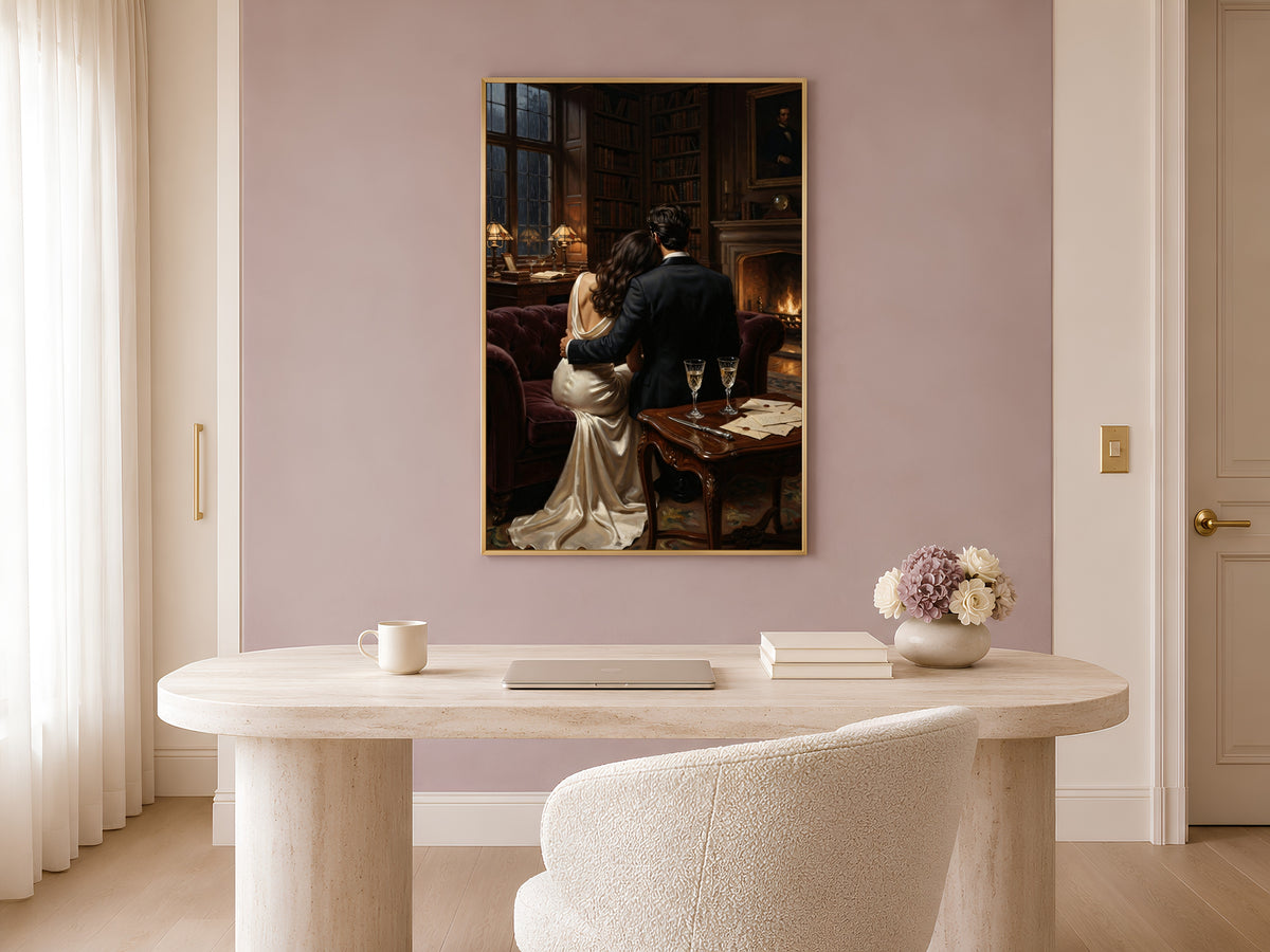 Dark Academia Couple Print, Romantic Victorian Library Wall Art - Digital Download