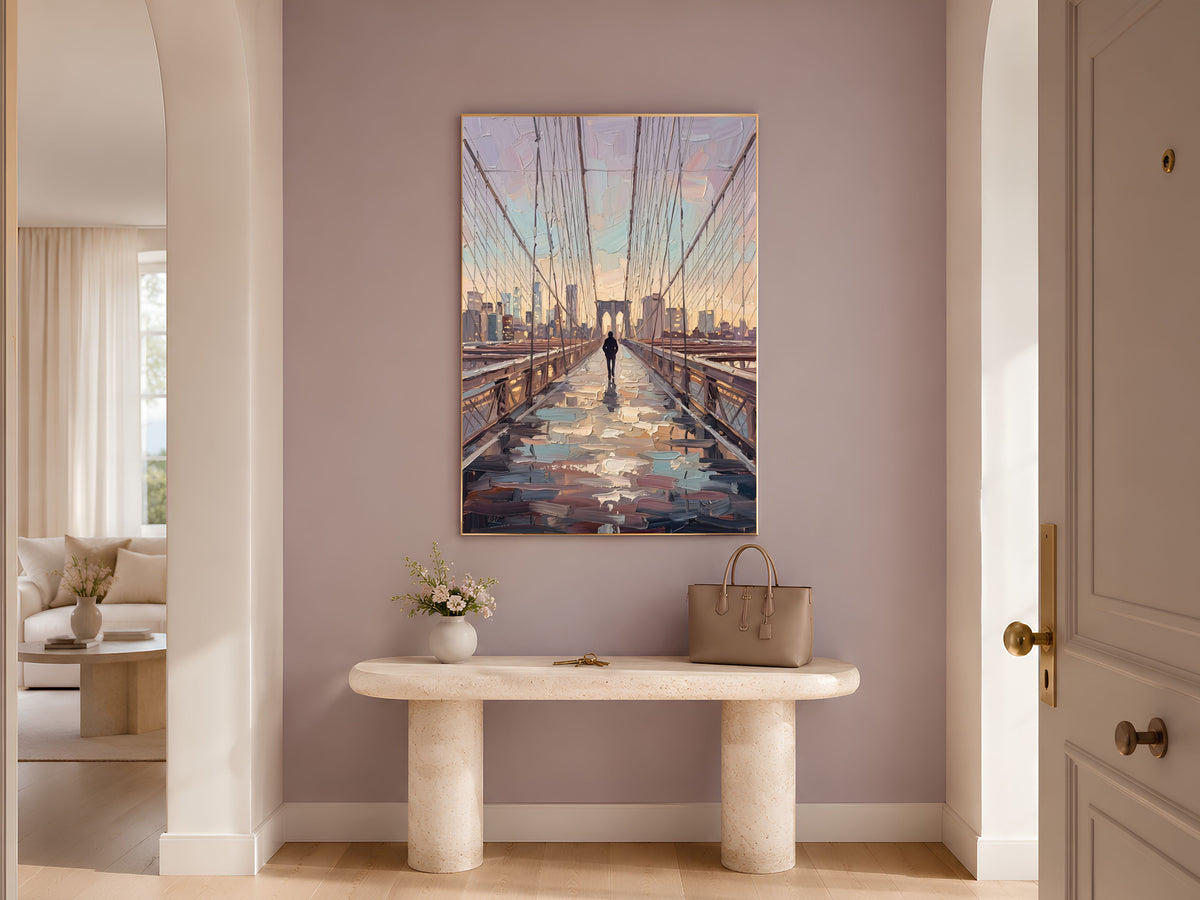 Brooklyn Bridge Wall Art, Impasto Oil Painting Print - Digtal Download