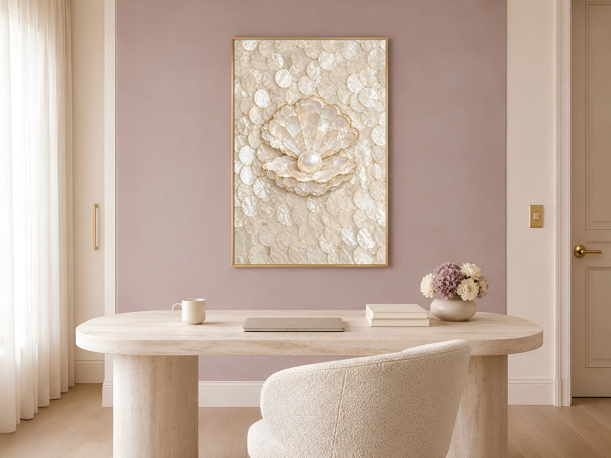 Conch Shell Mosaic Wall Art, Gold Line Seashell Print - Digital Download