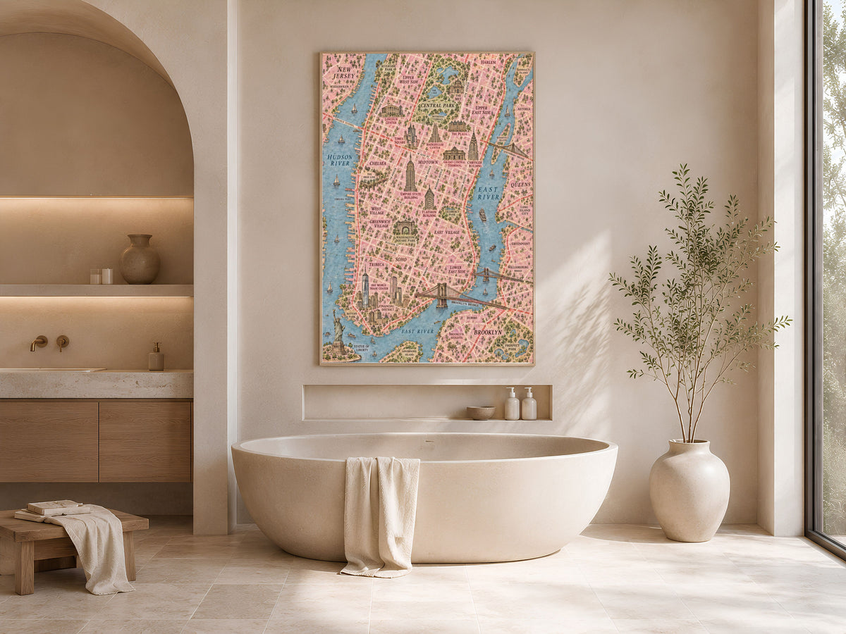 New York City Map Wall Art, Illustrated Manhattan Map Print - Digital Download
